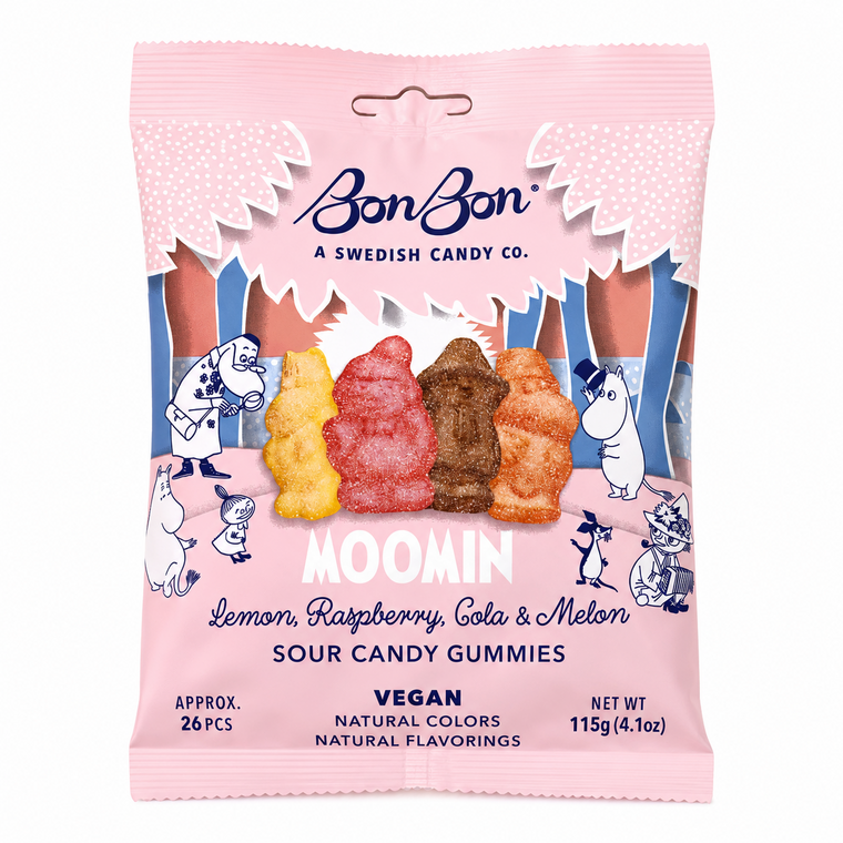 BonBon Moomin lemon raspberry cola and melon sour candy gummies 115g front