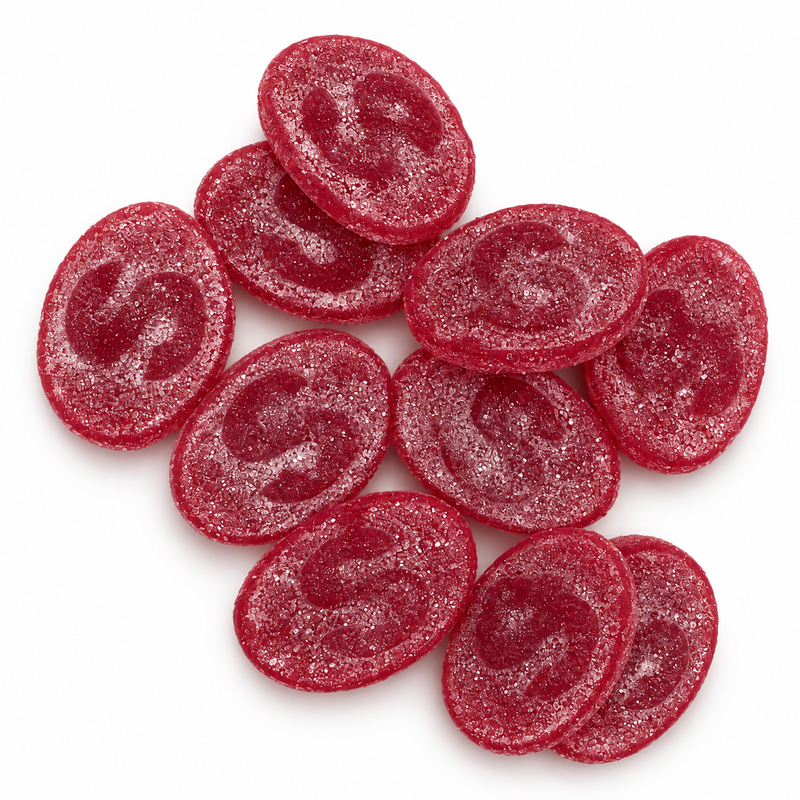 S-Märke Sour Cherry candy on a clean white background