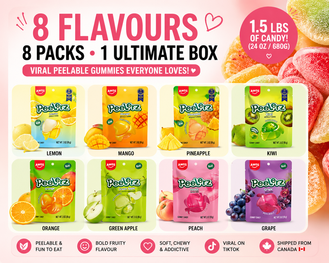 Peelerz Ultimate Fruit Box 8 Flavours – Viral Peelable Gummy | Canada