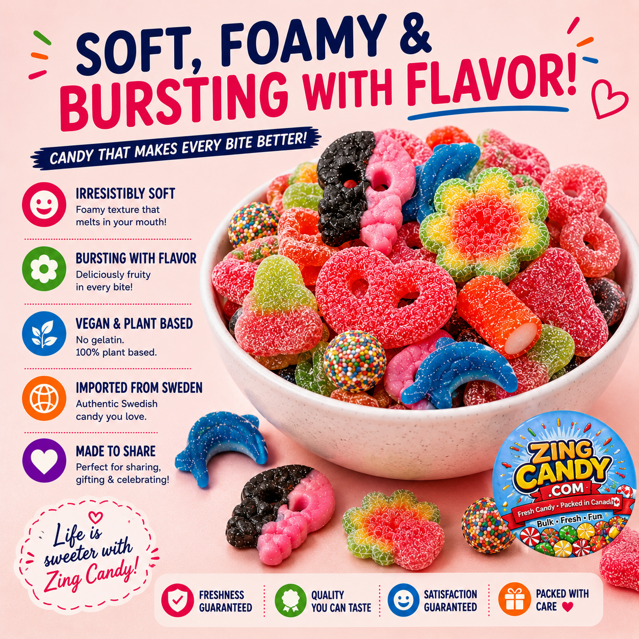 Swedish Sour Candy Mix 1 LB – Assorted Foamy Gummies | Canada