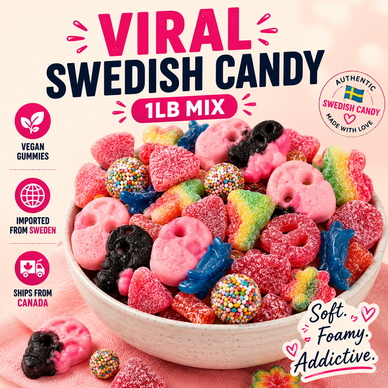 Swedish Sour Candy Mix 1 LB – Assorted Foamy Gummies | Canada