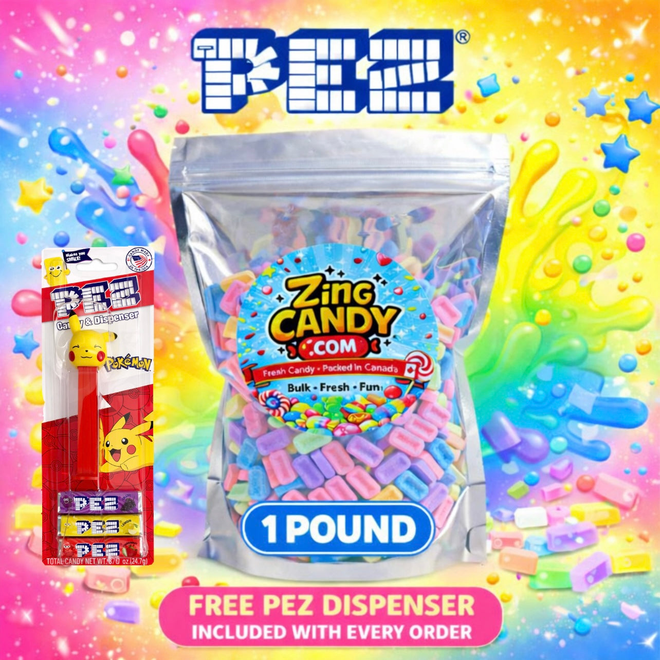 Rainbow PEZ Bundle – 1 lb + Free Dispenser