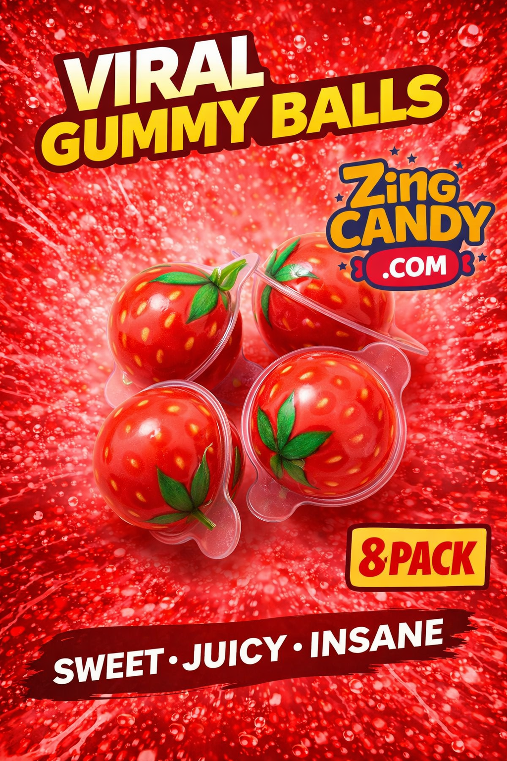 Mini Strawberry Gummy Splash Balls (8-Pack)