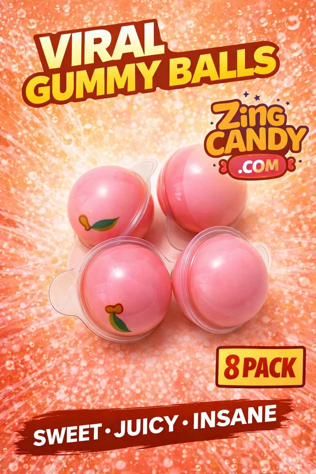Mini Peach Gummy Splash Balls (8-Pack)