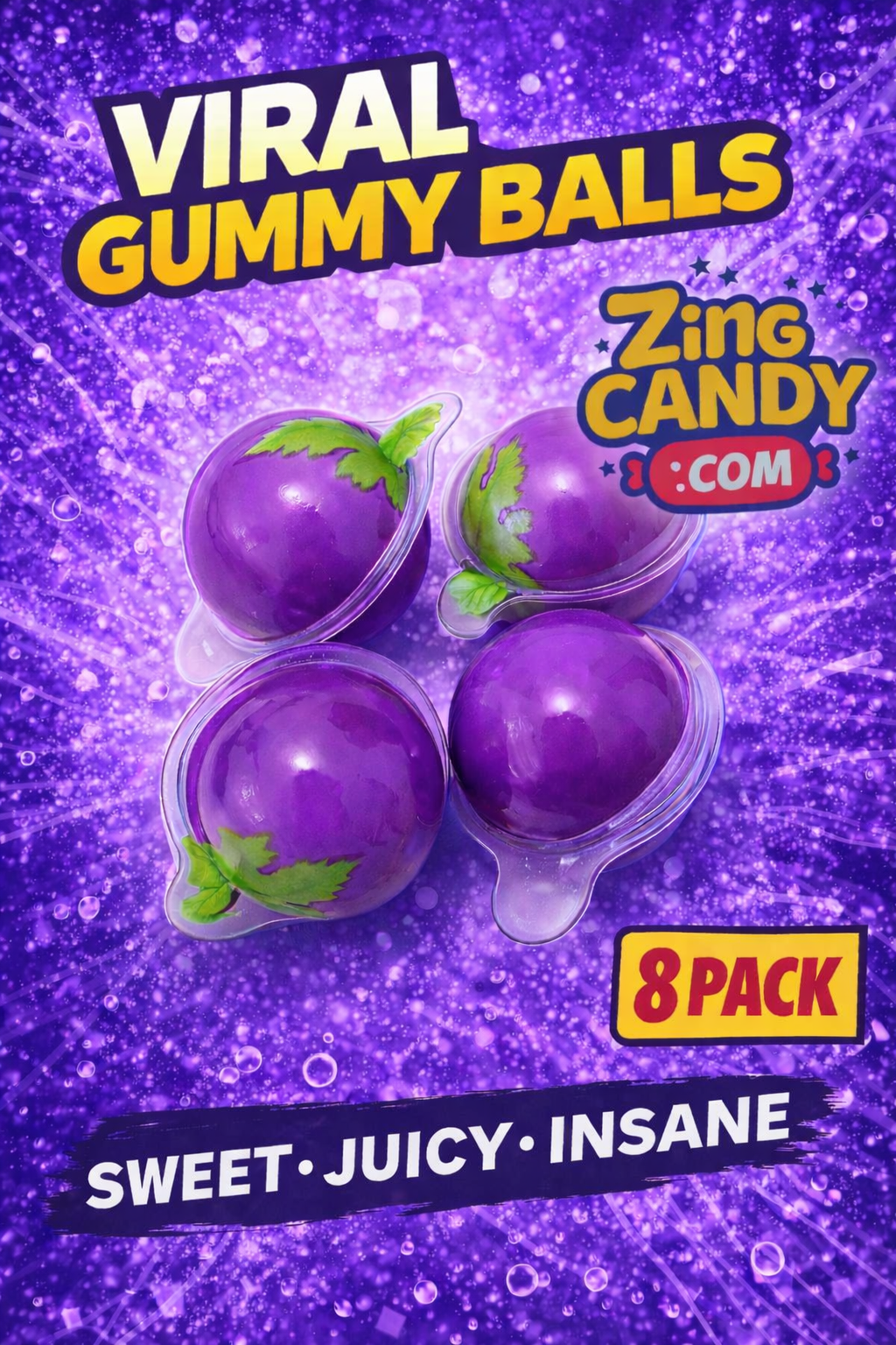 Mini Grape Gummy Splash Balls (8-Pack)