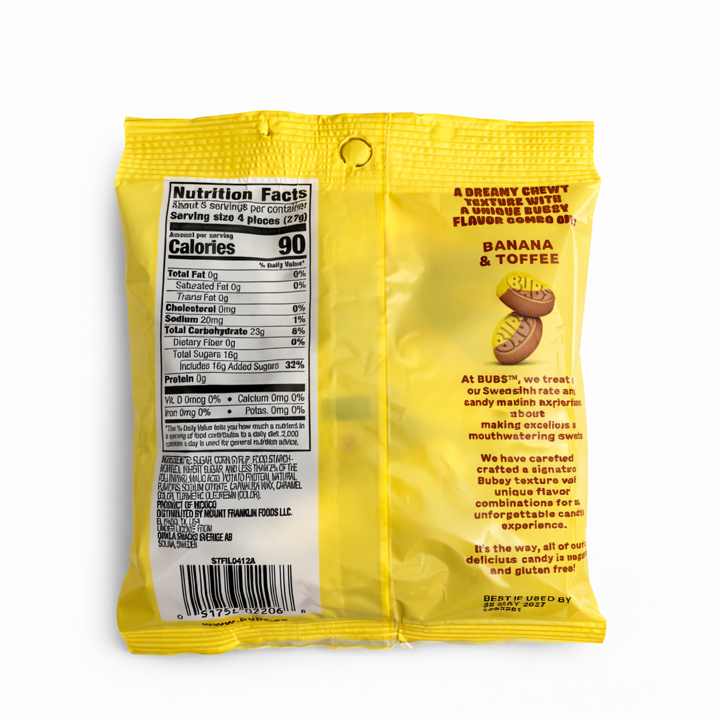 BUBS Sweet Ovals Banana Toffee Candy (5.5 oz Bag)