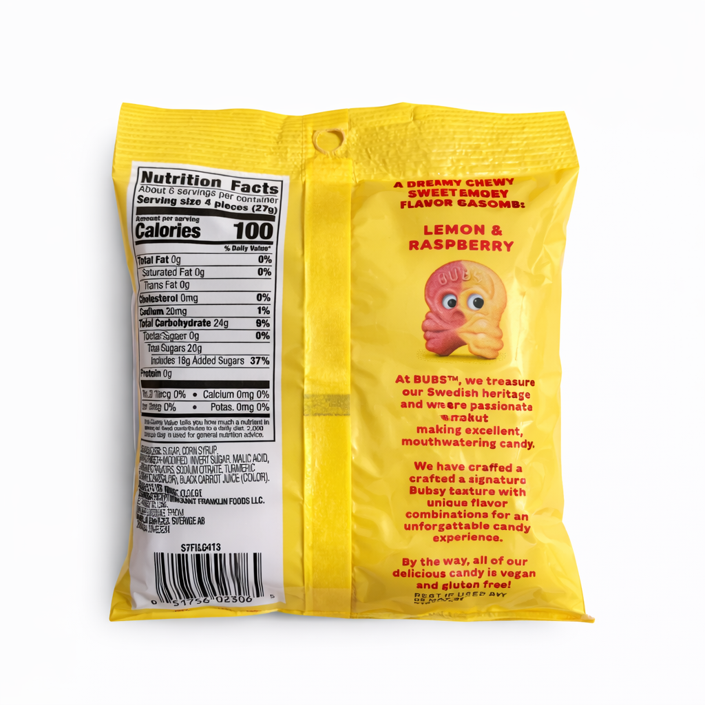BUBS Sour Skalle Lemon Raspberry Candy (5.5 oz Bag)