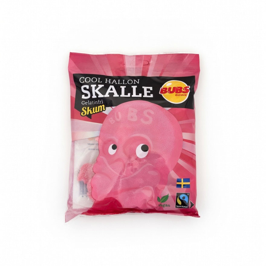 BUBS Mini Hallon Skalle Skum 175g - Swedish Foam Raspberry Skulls