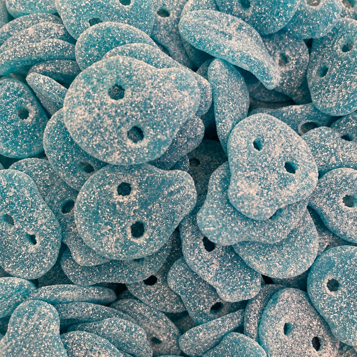 Blue Raspberry Skulls blue gummy candy close up