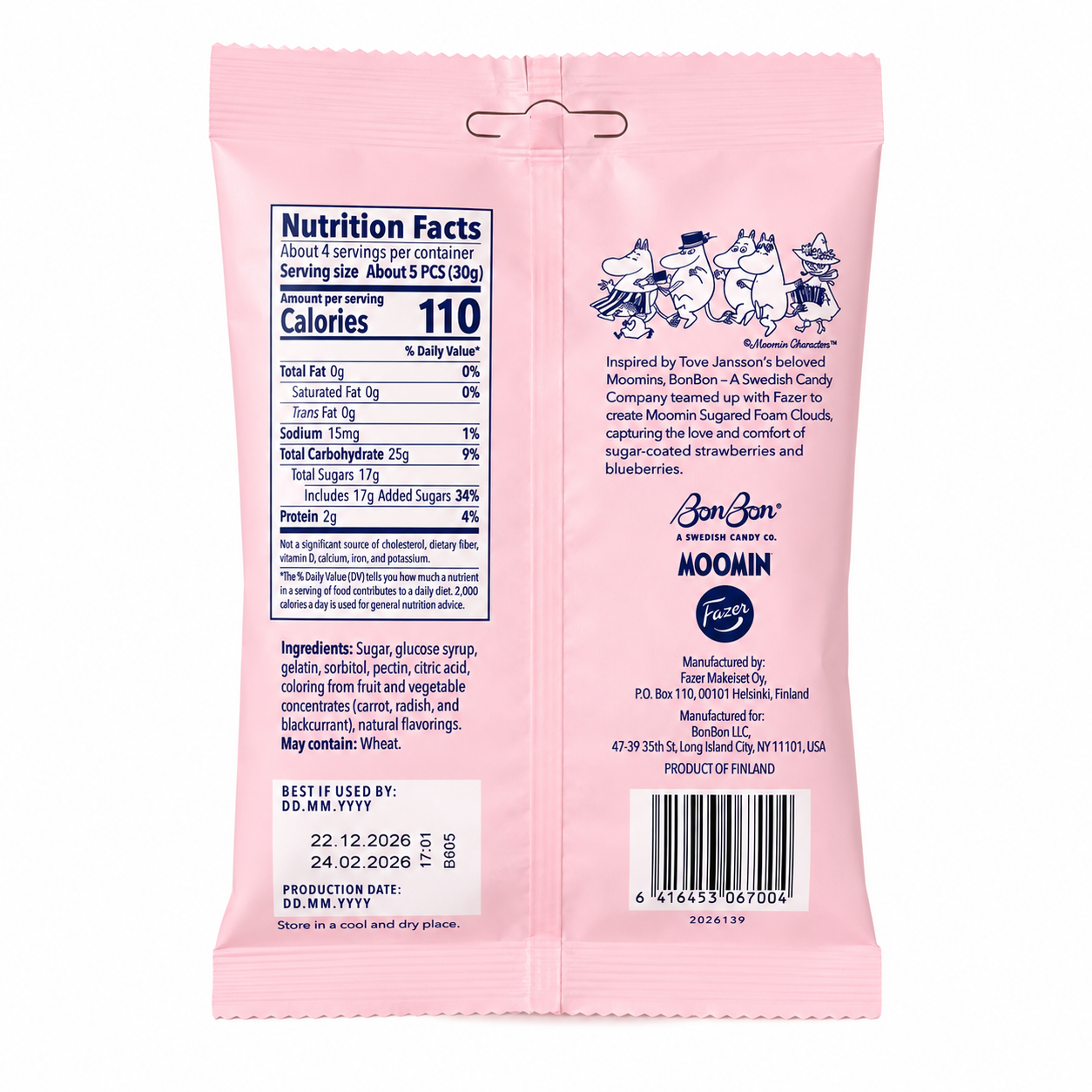 BonBon Moomin Strawberry and Blueberry Candy Clouds 115g nutrition and ingredients