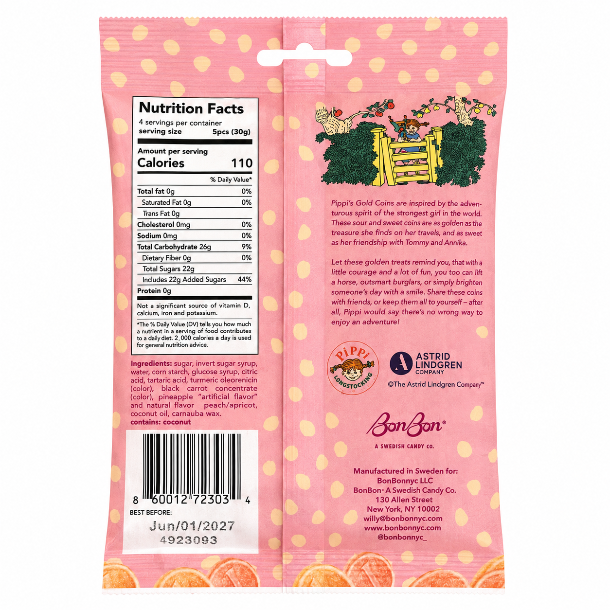 BonBon Pippi Longstocking Gold Coins 120g ingredients and nutrition