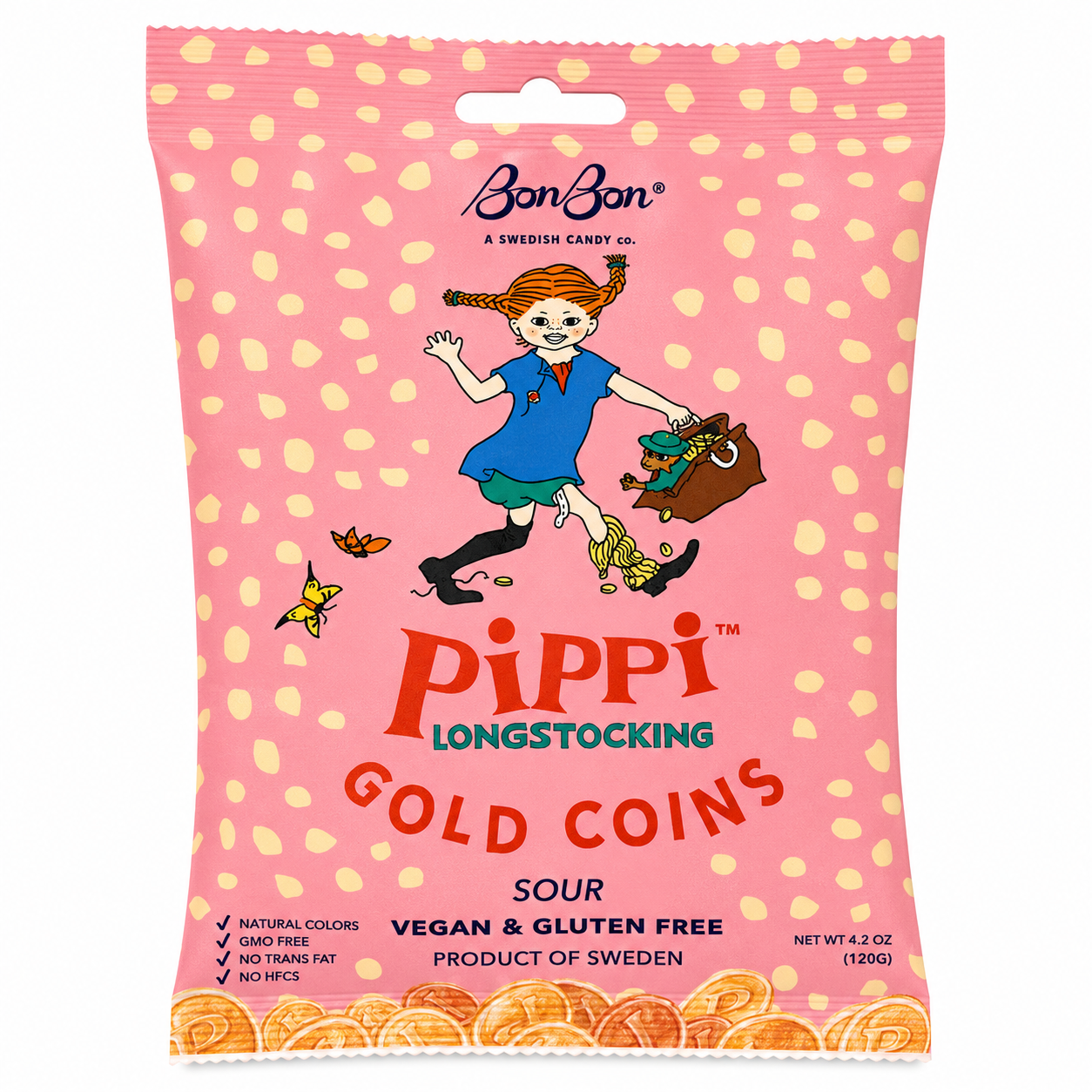 BonBon Pippi Longstocking Gold Coins sour candy 120g front