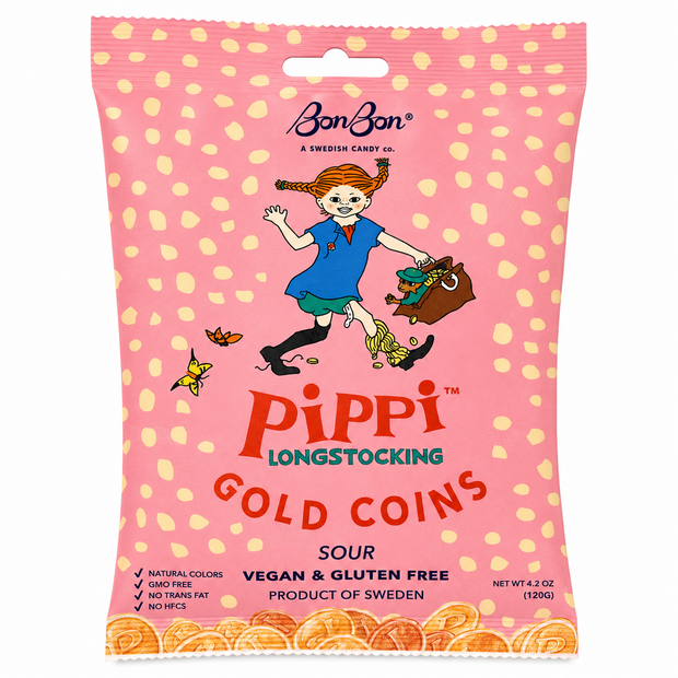 BonBon Pippi Longstocking Gold Coins sour candy 120g front