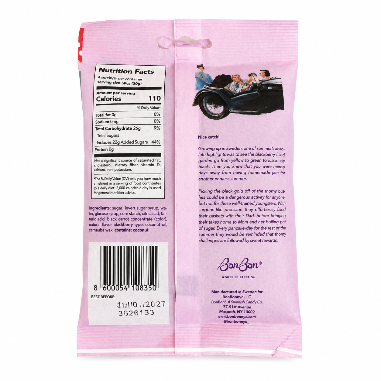 BonBon Sour Blackberry Fish 150g ingredients and nutrition