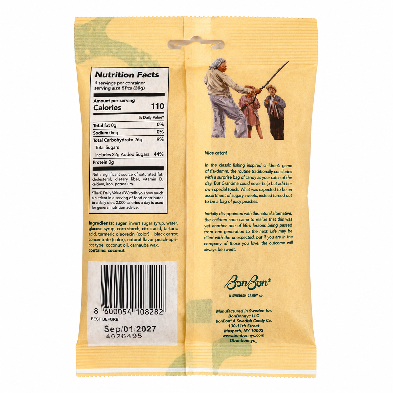 BonBon Sour Peach Fish 150g ingredients and nutrition