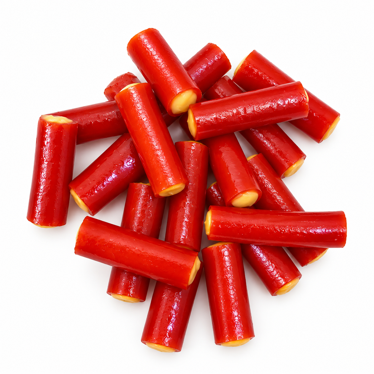 Custard-filled rhubarb bites candy