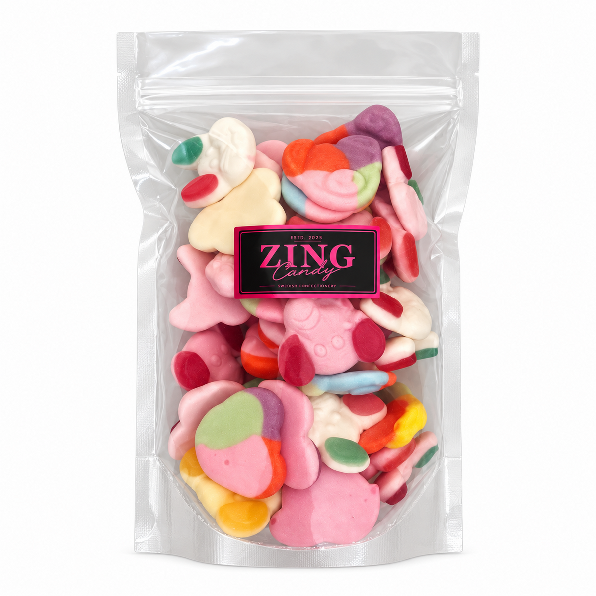 European Vegan Candy Mix in ZingCandy pouch on white background