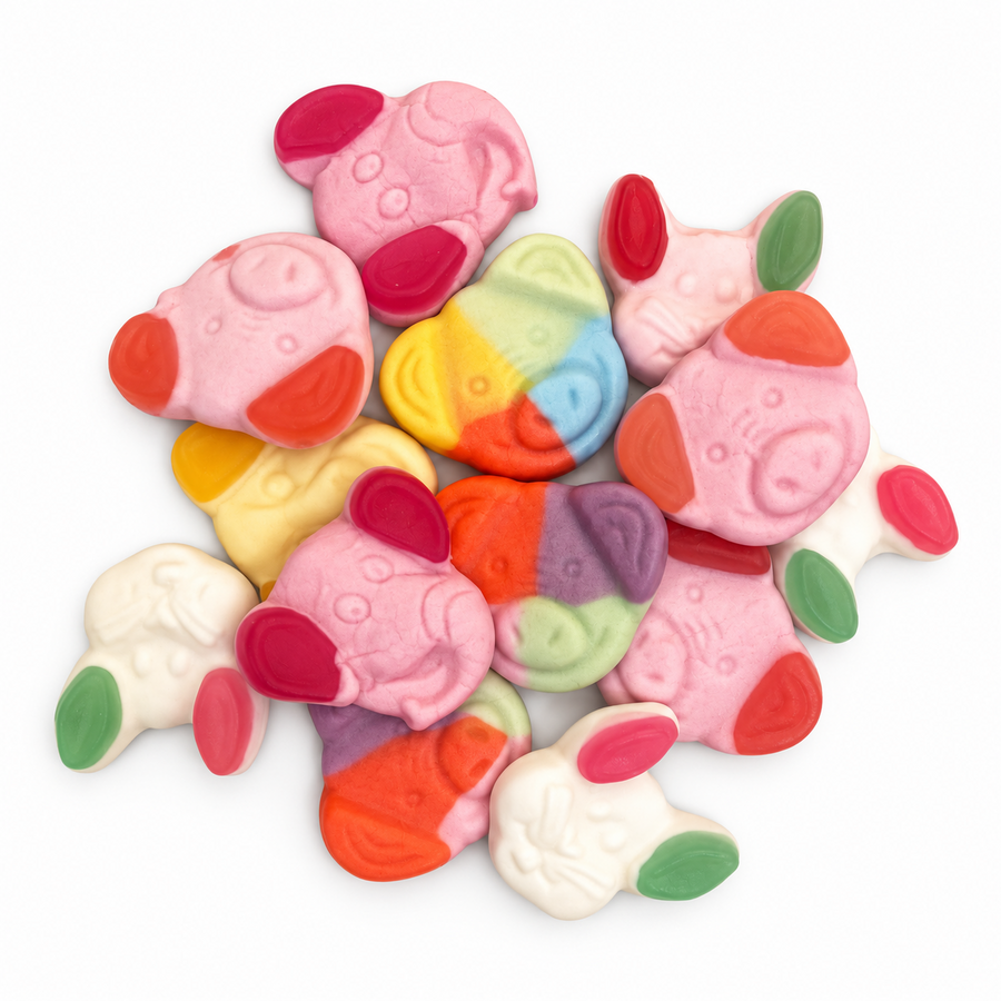 European Vegan Candy Mix assortment on white background