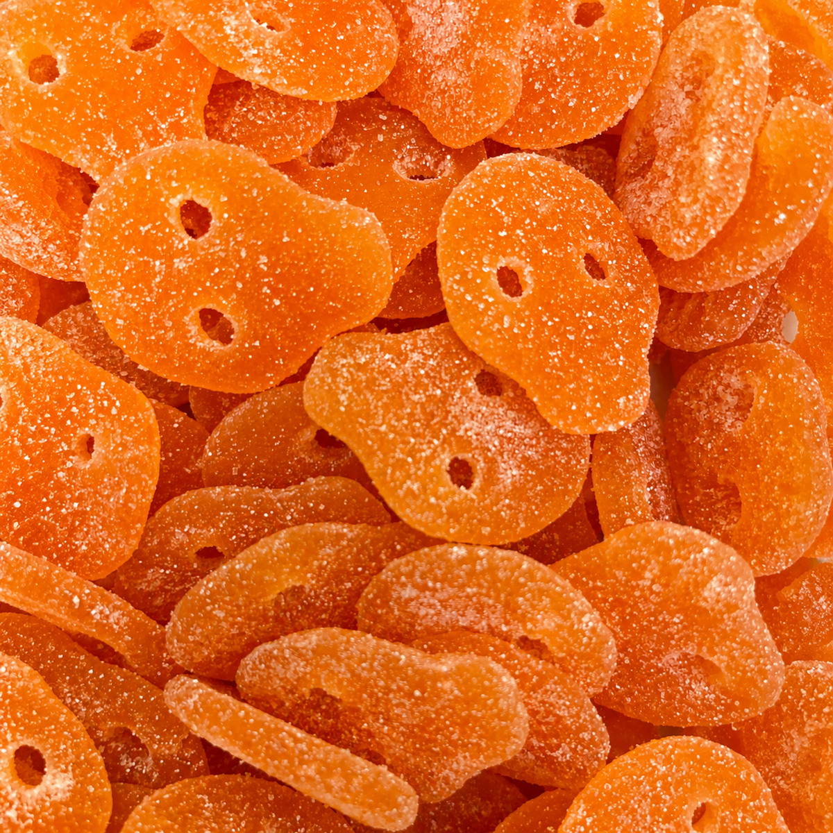 Mango Skulls orange gummy candy close up