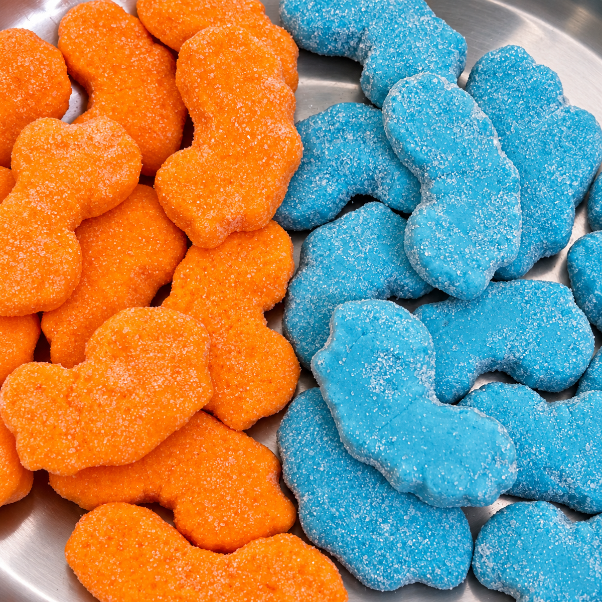 Peach orange Sour Clouds and blue Cotton Candy Sour Clouds shown together; individual flavours sold separately