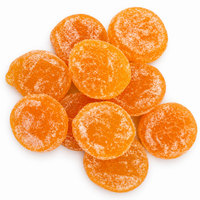 Pineapple peach and apricot gold coin gummies 70 g taster on white background