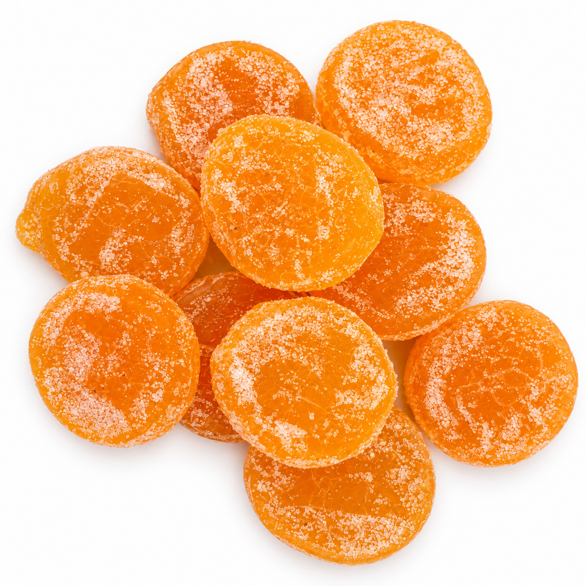 Pineapple peach and apricot gold coin gummies 70 g taster on white background