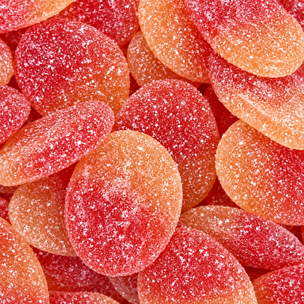 Close-up of S-Märke Sour Peach & Dragon Fruit gummies