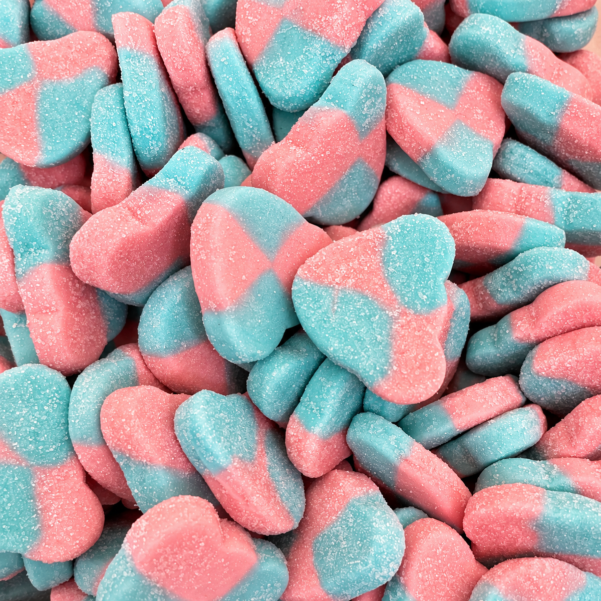 Close-up of Sour Bears Blueberry & Strawberry candy showing its colour and texture