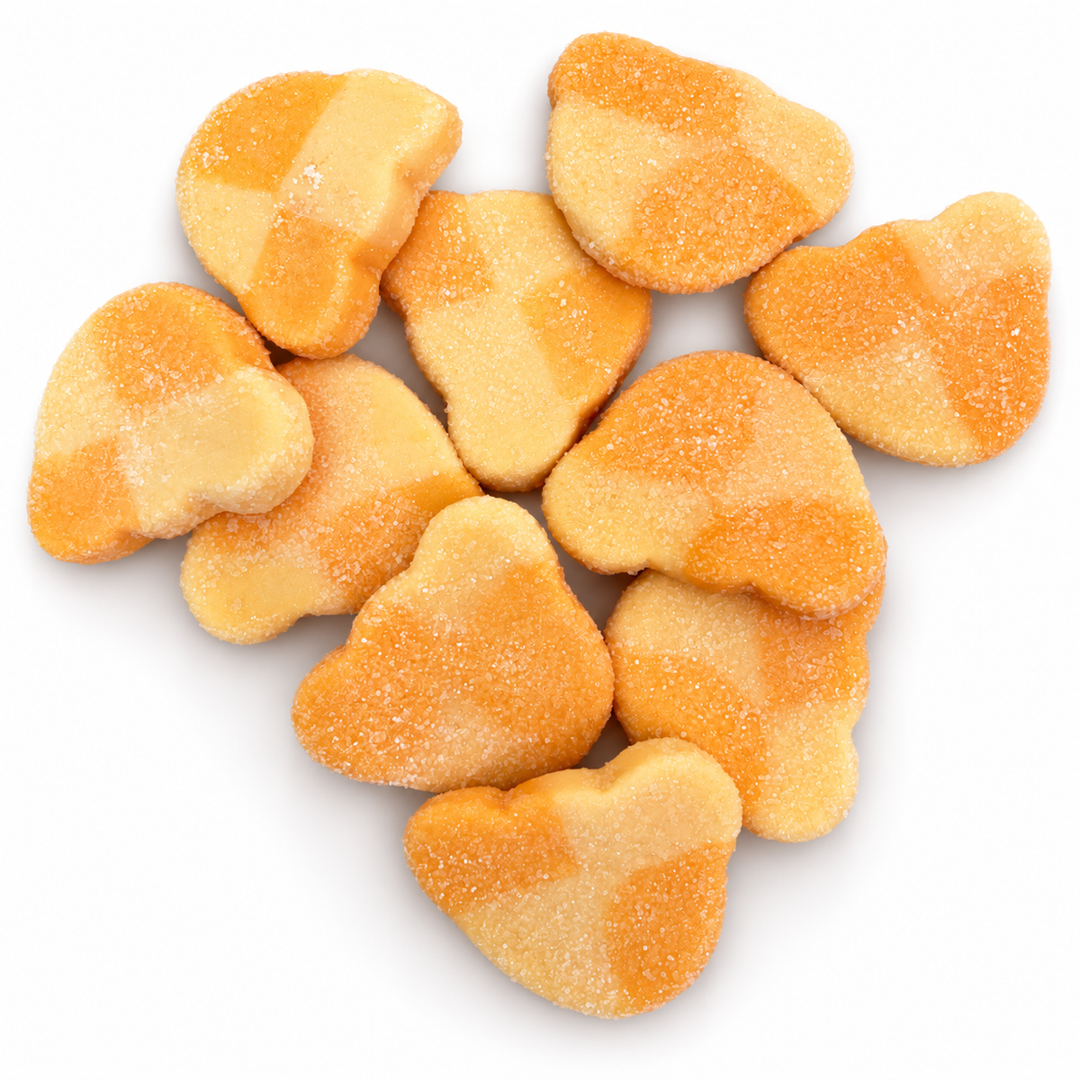 Sour Bears Mango orange-and-cream, sugar-coated bear-shaped candies on a clean white background