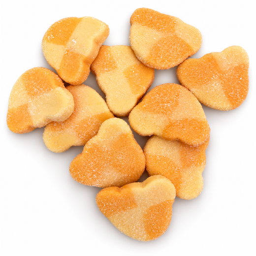 Sour Bears Mango orange-and-cream, sugar-coated bear-shaped candies on a clean white background