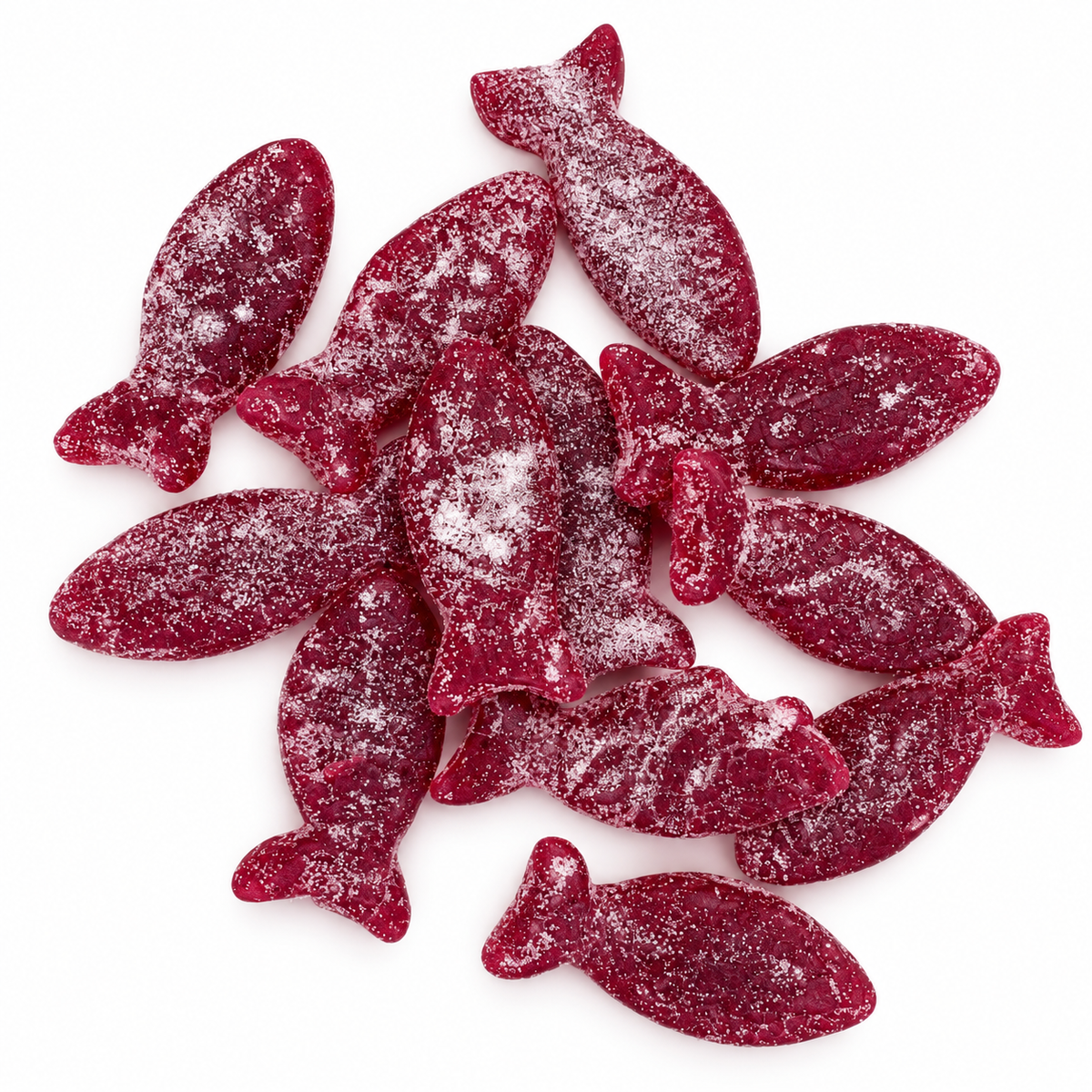 Sour blackberry fish 70 g taster on white background