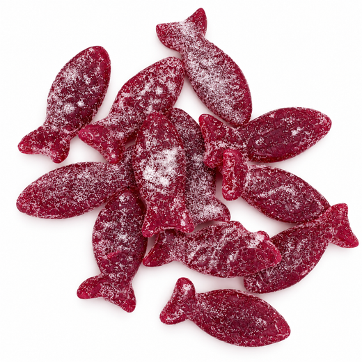 Sour blackberry fish 70 g taster on white background