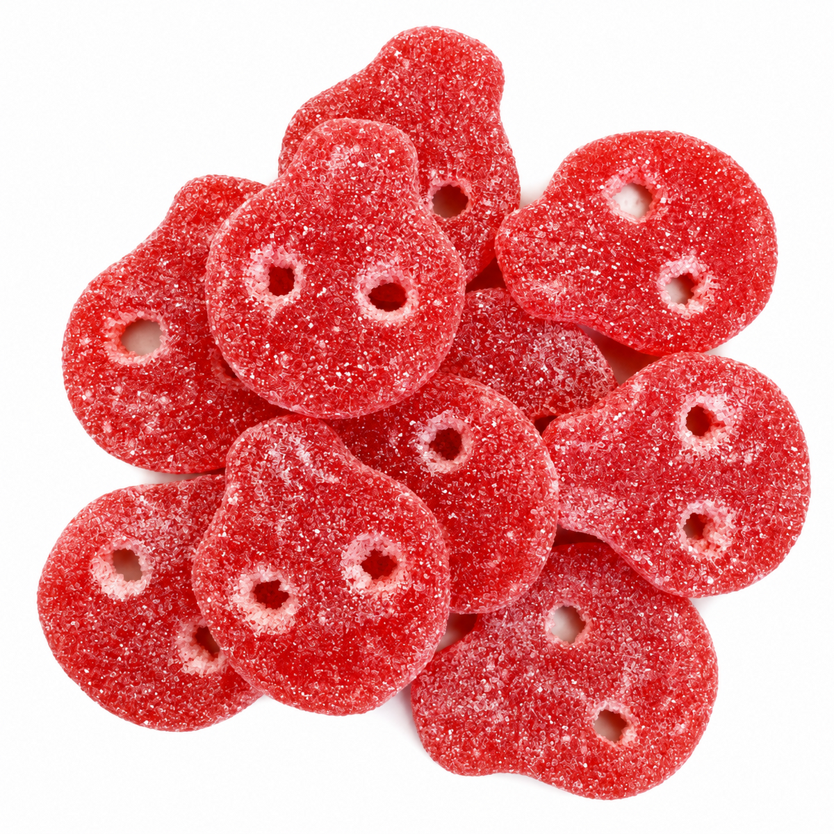 Strawberry Skulls red sugar coated gummy candies on white