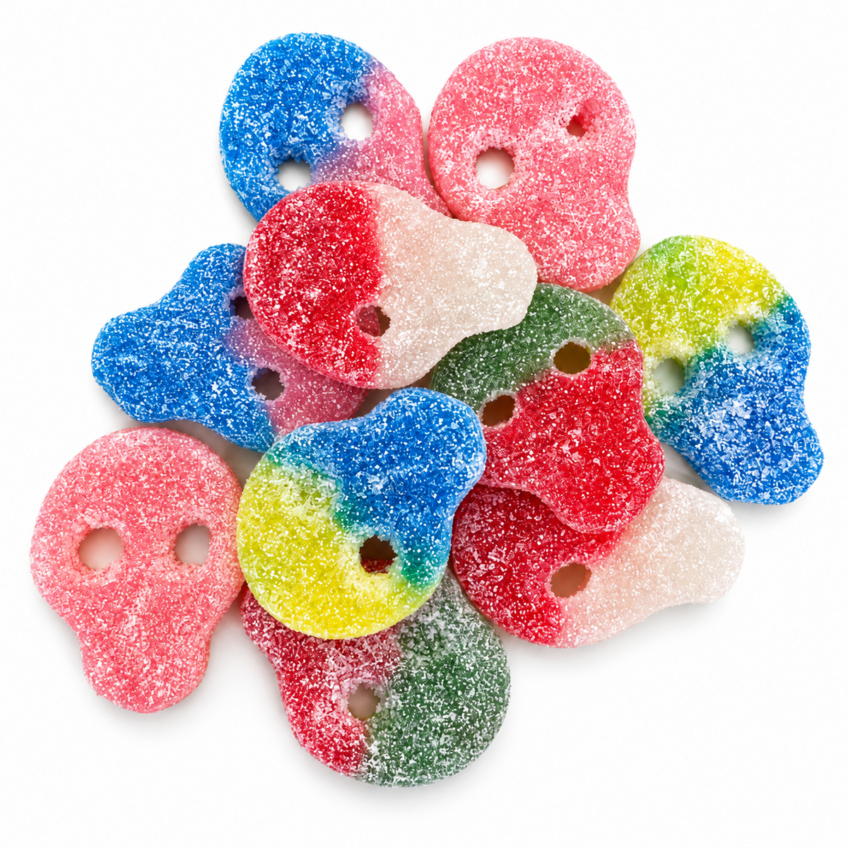 Sura Skallar Mix sour skull candies on a white background