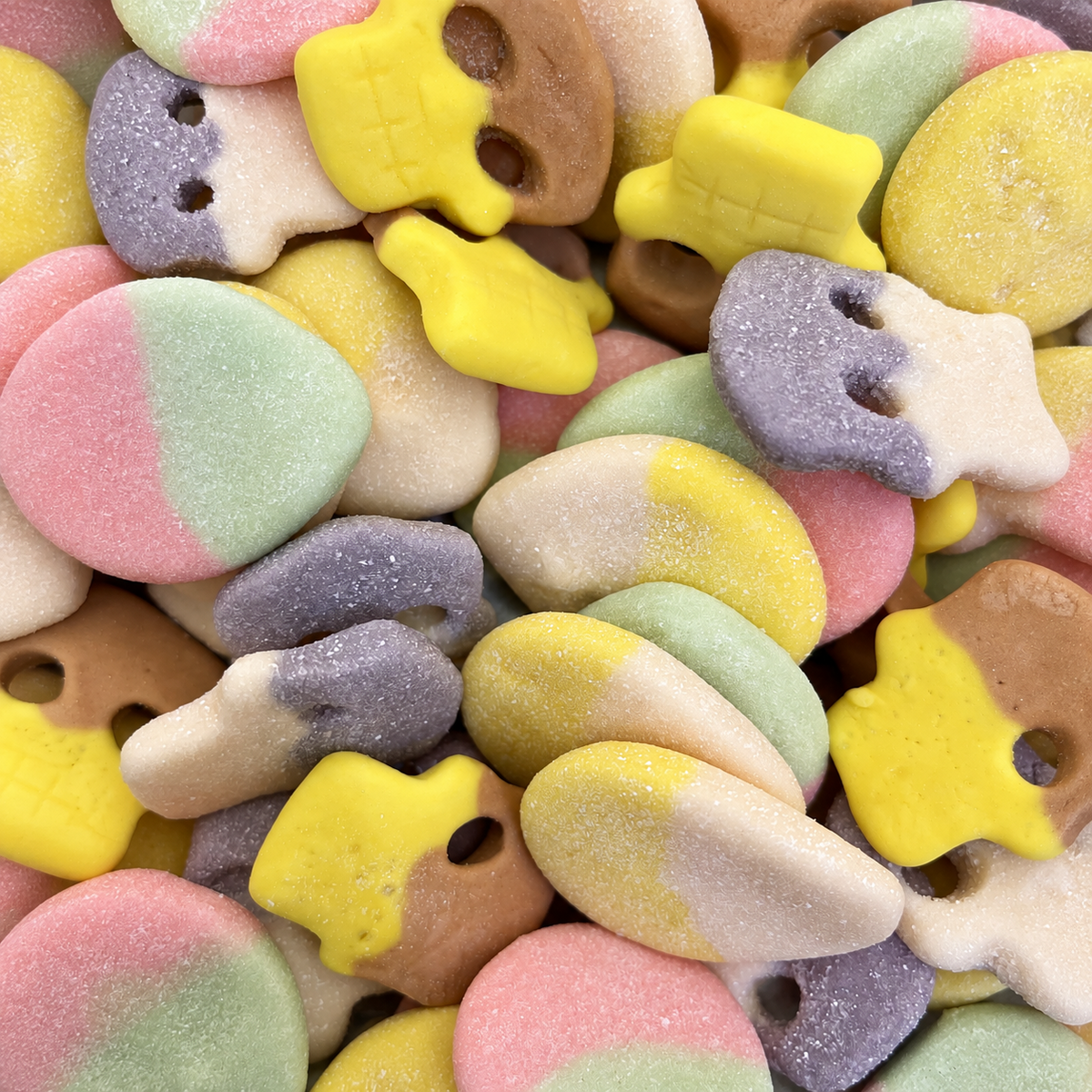 Close-up of Swedish Alien Skull Mix candies