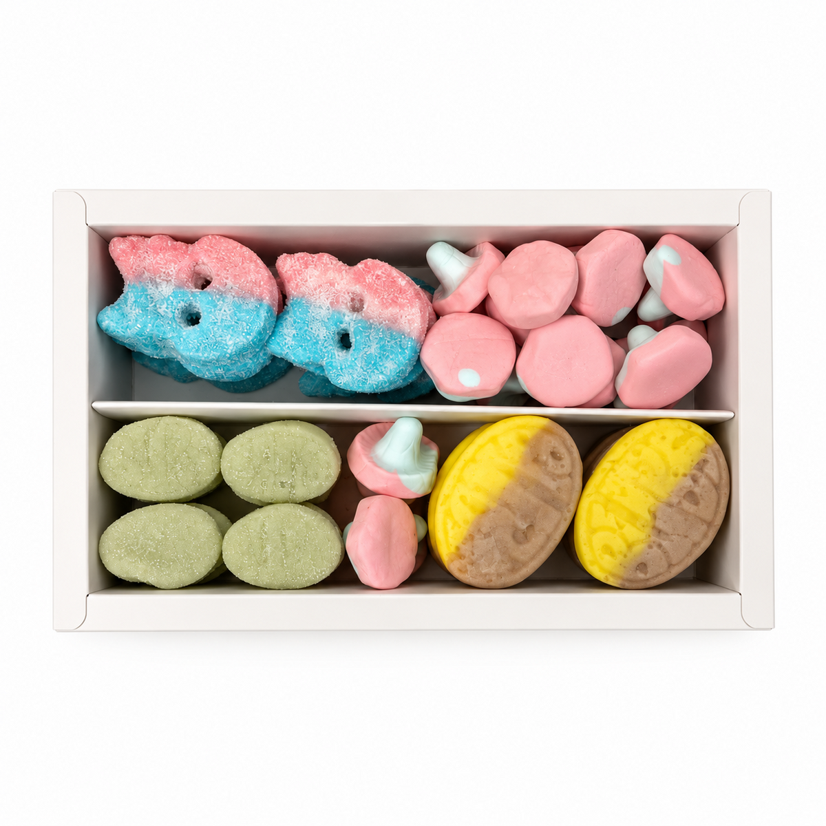 Sweet and Foamy Gift Box with bubblegum, pear and banana-toffee candies