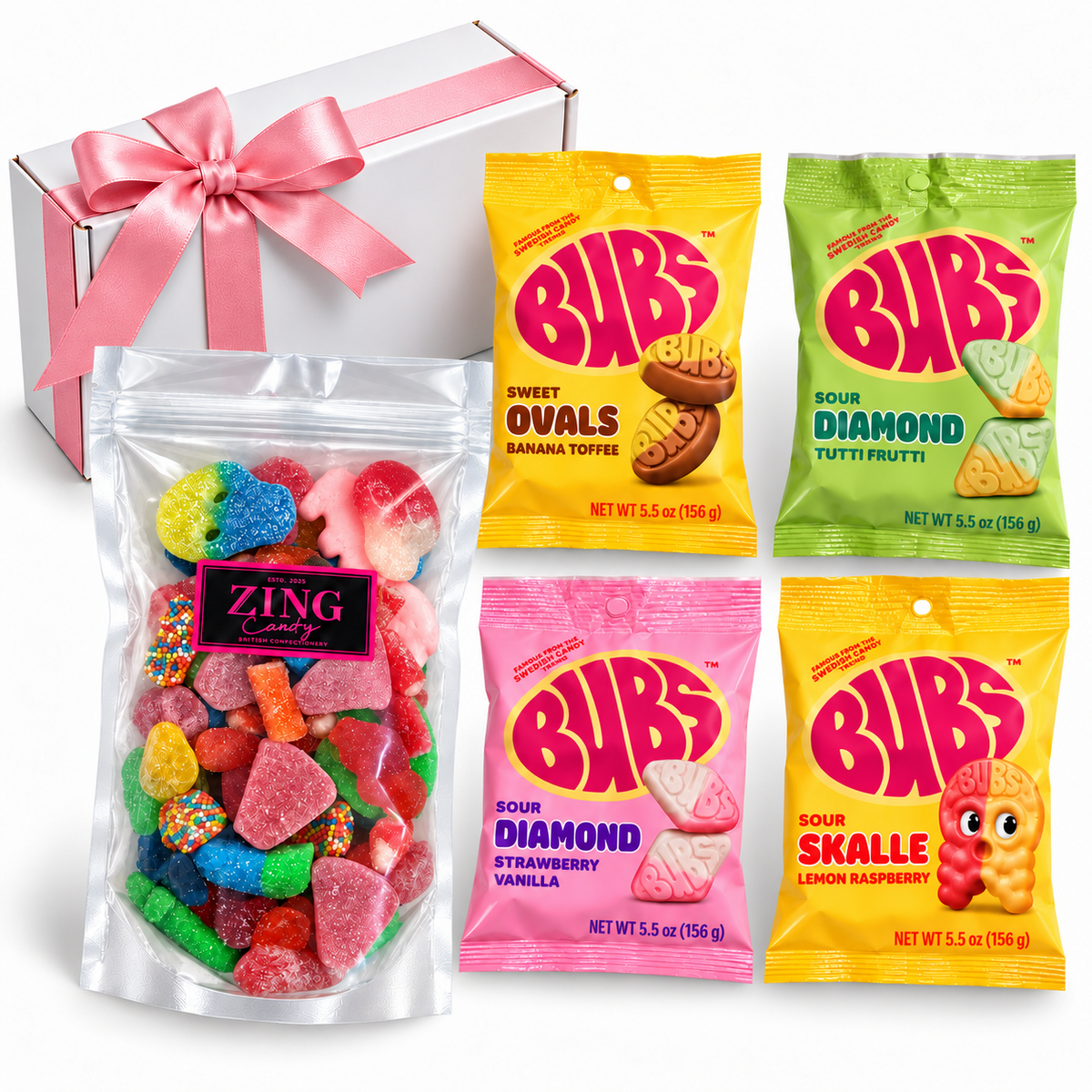 Ultimate Swedish Candy Box with gift box, ZingCandy mix and four sealed Swedish candy bags
