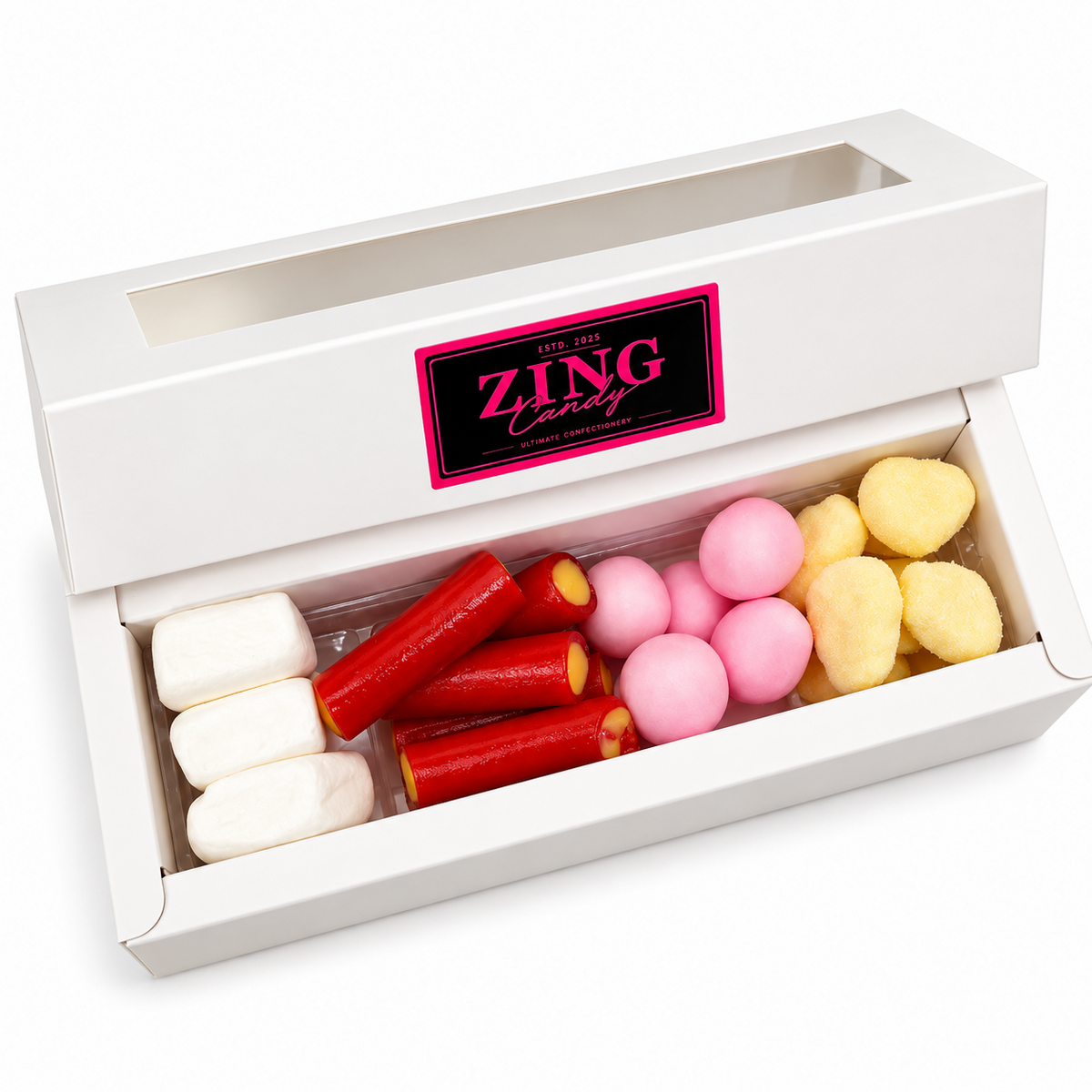 ZingCandy Small Sugar Skull Gift Box open with assorted candy